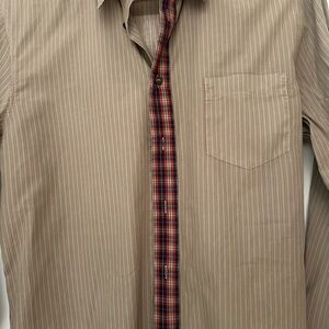Moschino Men's Beige Striped Shirt with Plaid Accent